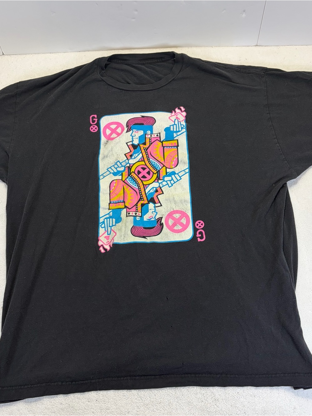 Marvel X-Men Gambit Playing Card Graphic T-Shirt Mens Large Black Retro